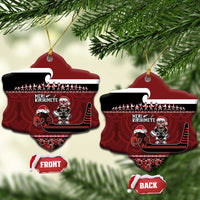 New Zealand Christmas Ceramic Ornament - Meri Kirihimete Aotearoa Warrior on Waka with Maori Art Tattoo LT03 Snow Flake Red - Polynesian Pride