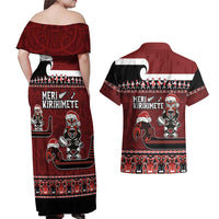 New Zealand Christmas Couples Matching Off Shoulder Maxi Dress and Hawaiian Shirt Meri Kirihimete Aotearoa Warrior on Waka with Maori Art Tattoo LT03 - Polynesian Pride