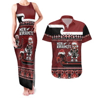 New Zealand Christmas Couples Matching Tank Maxi Dress and Hawaiian Shirt Meri Kirihimete Aotearoa Warrior on Waka with Maori Art Tattoo LT03 Red - Polynesian Pride