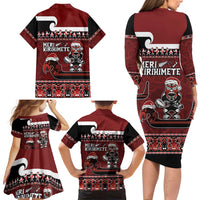 New Zealand Christmas Family Matching Long Sleeve Bodycon Dress and Hawaiian Shirt Meri Kirihimete Aotearoa Warrior on Waka with Maori Art Tattoo LT03 - Polynesian Pride