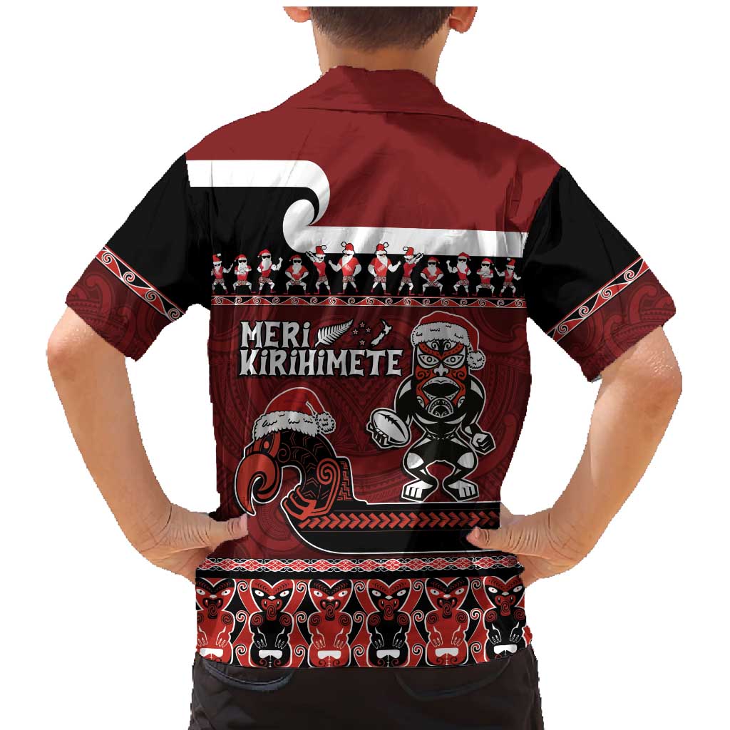 New Zealand Christmas Family Matching Mermaid Dress and Hawaiian Shirt Meri Kirihimete Aotearoa Warrior on Waka with Maori Art Tattoo LT03 - Polynesian Pride