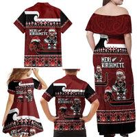 New Zealand Christmas Family Matching Off Shoulder Maxi Dress and Hawaiian Shirt Meri Kirihimete Aotearoa Warrior on Waka with Maori Art Tattoo LT03 - Polynesian Pride