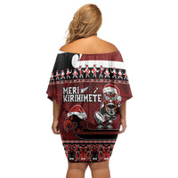 New Zealand Christmas Family Matching Off Shoulder Short Dress and Hawaiian Shirt Meri Kirihimete Aotearoa Warrior on Waka with Maori Art Tattoo LT03 - Polynesian Pride