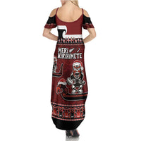 New Zealand Christmas Family Matching Summer Maxi Dress and Hawaiian Shirt Meri Kirihimete Aotearoa Warrior on Waka with Maori Art Tattoo LT03 - Polynesian Pride