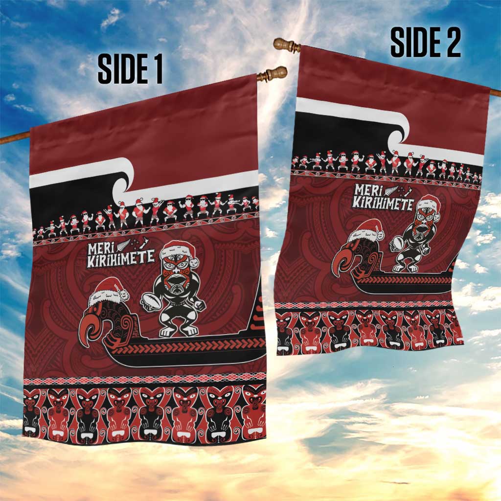 New Zealand Christmas Garden Flag Meri Kirihimete Aotearoa Warrior on Waka with Maori Art Tattoo LT03 - Polynesian Pride