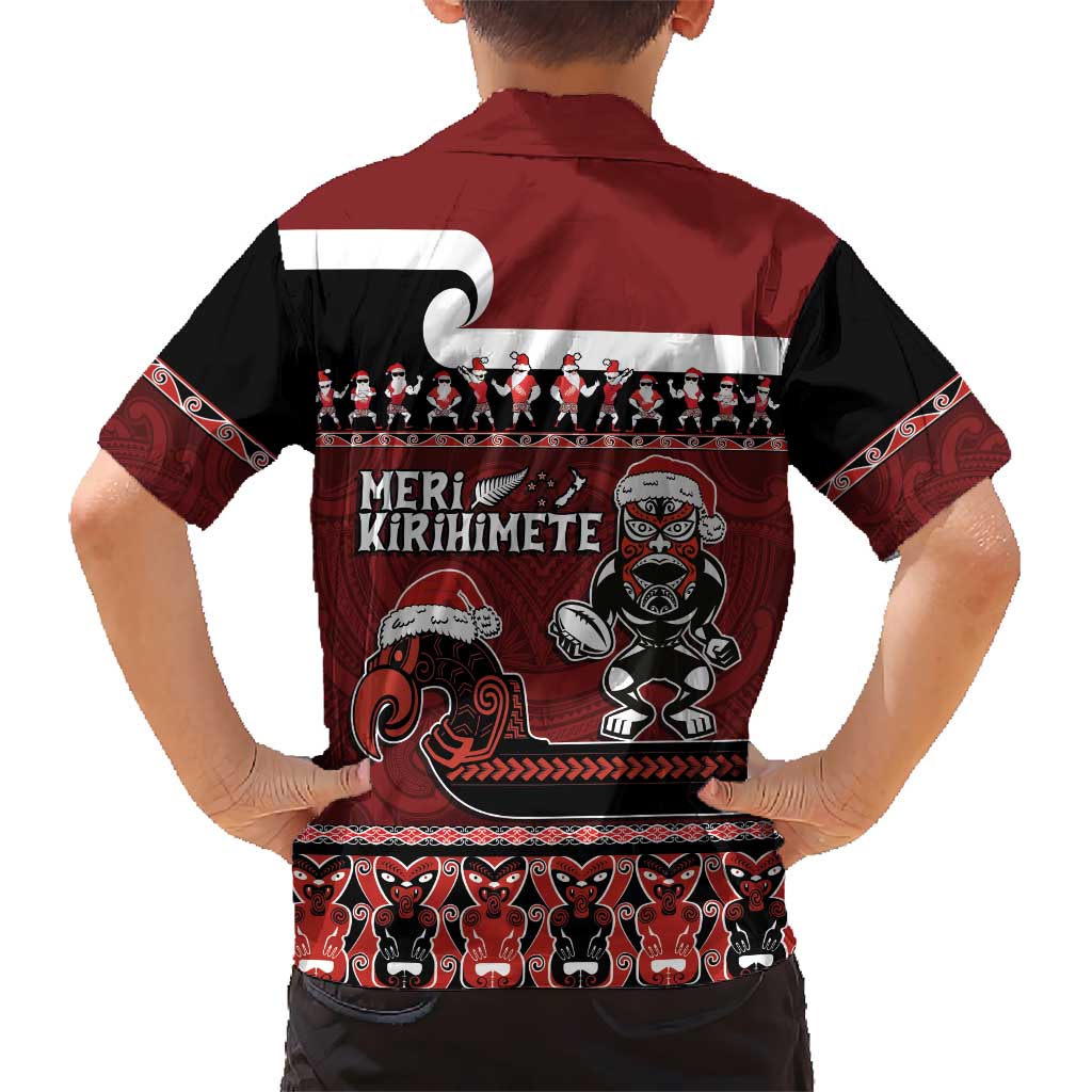 New Zealand Christmas Hawaiian Shirt Meri Kirihimete Aotearoa Warrior on Waka with Maori Art Tattoo LT03 - Polynesian Pride