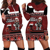 New Zealand Christmas Hoodie Dress Meri Kirihimete Aotearoa Warrior on Waka with Maori Art Tattoo LT03 - Polynesian Pride