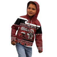 New Zealand Christmas Kid Hoodie Meri Kirihimete Aotearoa Warrior on Waka with Maori Art Tattoo LT03 - Polynesian Pride