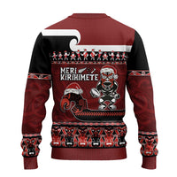 New Zealand Christmas Ugly Christmas Sweater - Meri Kirihimete Aotearoa Warrior on Waka with Maori Art Tattoo LT03 - Polynesian Pride