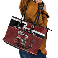 New Zealand Christmas Leather Tote Bag Meri Kirihimete Aotearoa Warrior on Waka with Maori Art Tattoo LT03 - Polynesian Pride