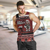 New Zealand Christmas Men Tank Top Meri Kirihimete Aotearoa Warrior on Waka with Maori Art Tattoo LT03 Red - Polynesian Pride