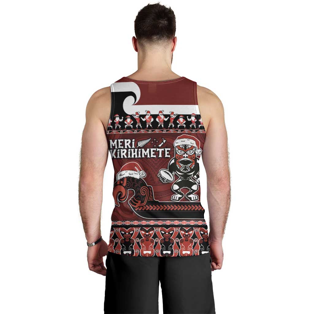 New Zealand Christmas Men Tank Top Meri Kirihimete Aotearoa Warrior on Waka with Maori Art Tattoo LT03 - Polynesian Pride