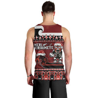 New Zealand Christmas Men Tank Top Meri Kirihimete Aotearoa Warrior on Waka with Maori Art Tattoo LT03 - Polynesian Pride