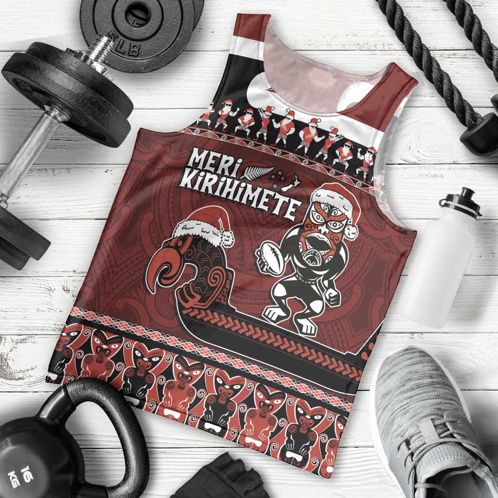 New Zealand Christmas Men Tank Top Meri Kirihimete Aotearoa Warrior on Waka with Maori Art Tattoo LT03 - Polynesian Pride