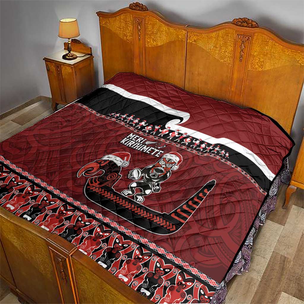 New Zealand Christmas Quilt Meri Kirihimete Aotearoa Warrior on Waka with Maori Art Tattoo LT03 - Polynesian Pride