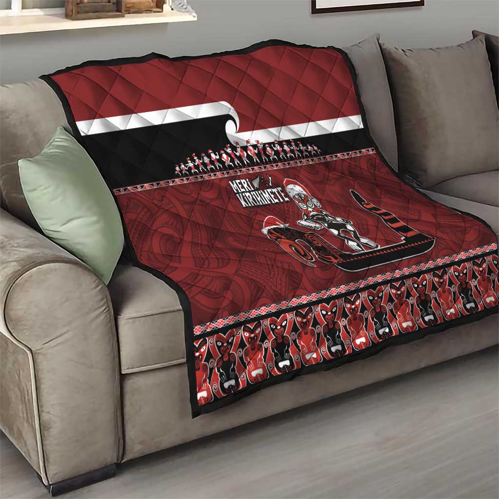 New Zealand Christmas Quilt Meri Kirihimete Aotearoa Warrior on Waka with Maori Art Tattoo LT03 - Polynesian Pride