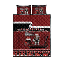 New Zealand Christmas Quilt Bed Set Meri Kirihimete Aotearoa Warrior on Waka with Maori Art Tattoo LT03 - Polynesian Pride