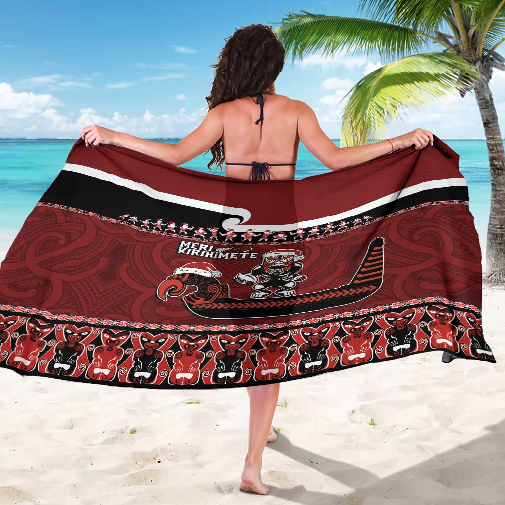 New Zealand Christmas Sarong Meri Kirihimete Aotearoa Warrior on Waka with Maori Art Tattoo LT03 - Polynesian Pride