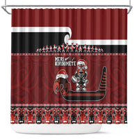 New Zealand Christmas Shower Curtain Meri Kirihimete Aotearoa Warrior on Waka with Maori Art Tattoo LT03 Red - Polynesian Pride