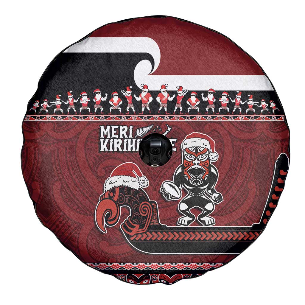 New Zealand Christmas Spare Tire Cover Meri Kirihimete Aotearoa Warrior on Waka with Maori Art Tattoo LT03 - Polynesian Pride