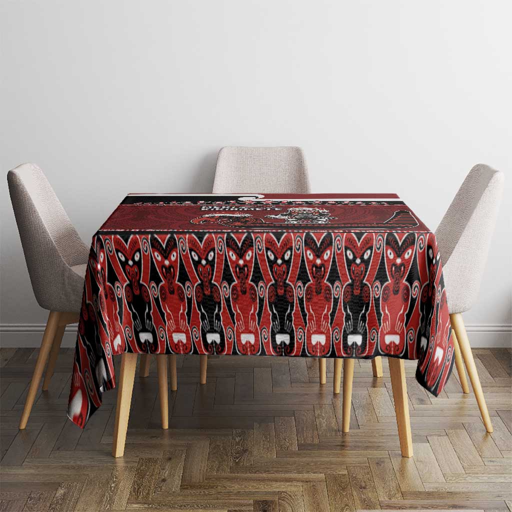 New Zealand Christmas Tablecloth Meri Kirihimete Aotearoa Warrior on Waka with Maori Art Tattoo LT03 - Polynesian Pride