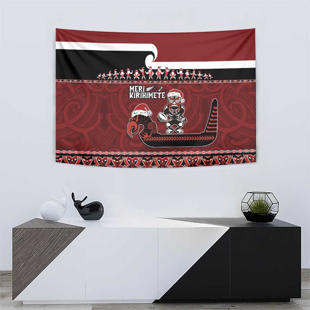 New Zealand Christmas Tapestry Meri Kirihimete Aotearoa Warrior on Waka with Maori Art Tattoo LT03 - Polynesian Pride