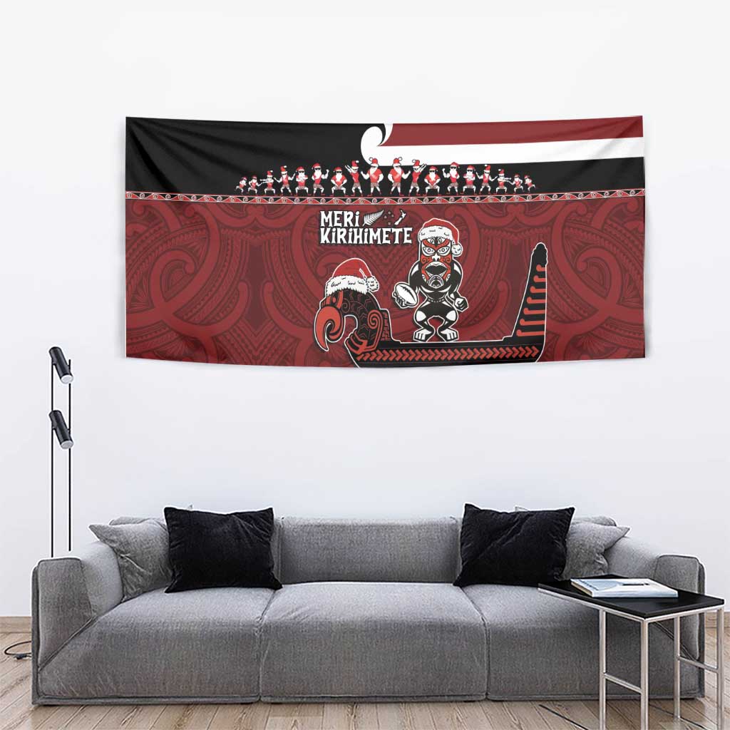 New Zealand Christmas Tapestry Meri Kirihimete Aotearoa Warrior on Waka with Maori Art Tattoo LT03 - Polynesian Pride