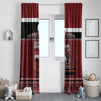 New Zealand Christmas Window Curtain Meri Kirihimete Aotearoa Warrior on Waka with Maori Art Tattoo LT03 - Polynesian Pride