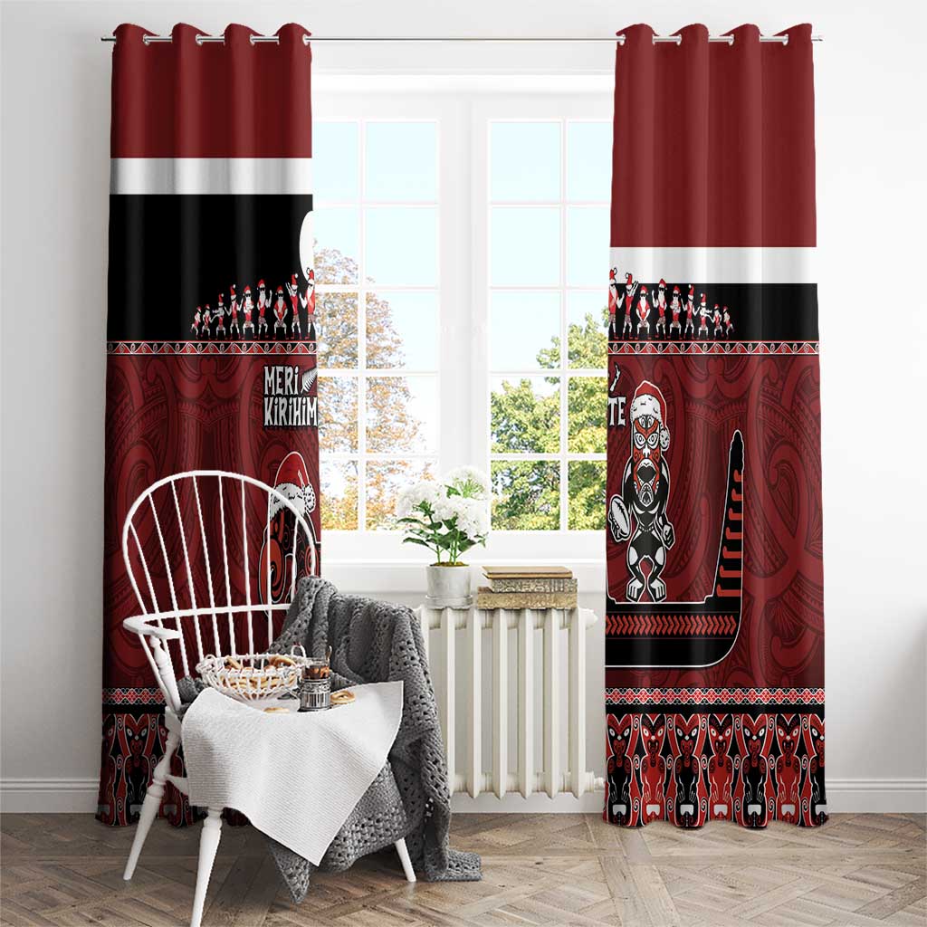 New Zealand Christmas Window Curtain Meri Kirihimete Aotearoa Warrior on Waka with Maori Art Tattoo LT03 - Polynesian Pride