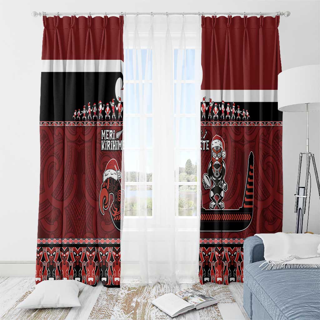 New Zealand Christmas Window Curtain Meri Kirihimete Aotearoa Warrior on Waka with Maori Art Tattoo LT03 - Polynesian Pride