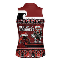 New Zealand Christmas Women Sleeveless Polo Shirt Meri Kirihimete Aotearoa Warrior on Waka with Maori Art Tattoo LT03 - Polynesian Pride