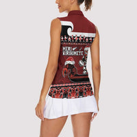 New Zealand Christmas Women Sleeveless Polo Shirt Meri Kirihimete Aotearoa Warrior on Waka with Maori Art Tattoo LT03 - Polynesian Pride