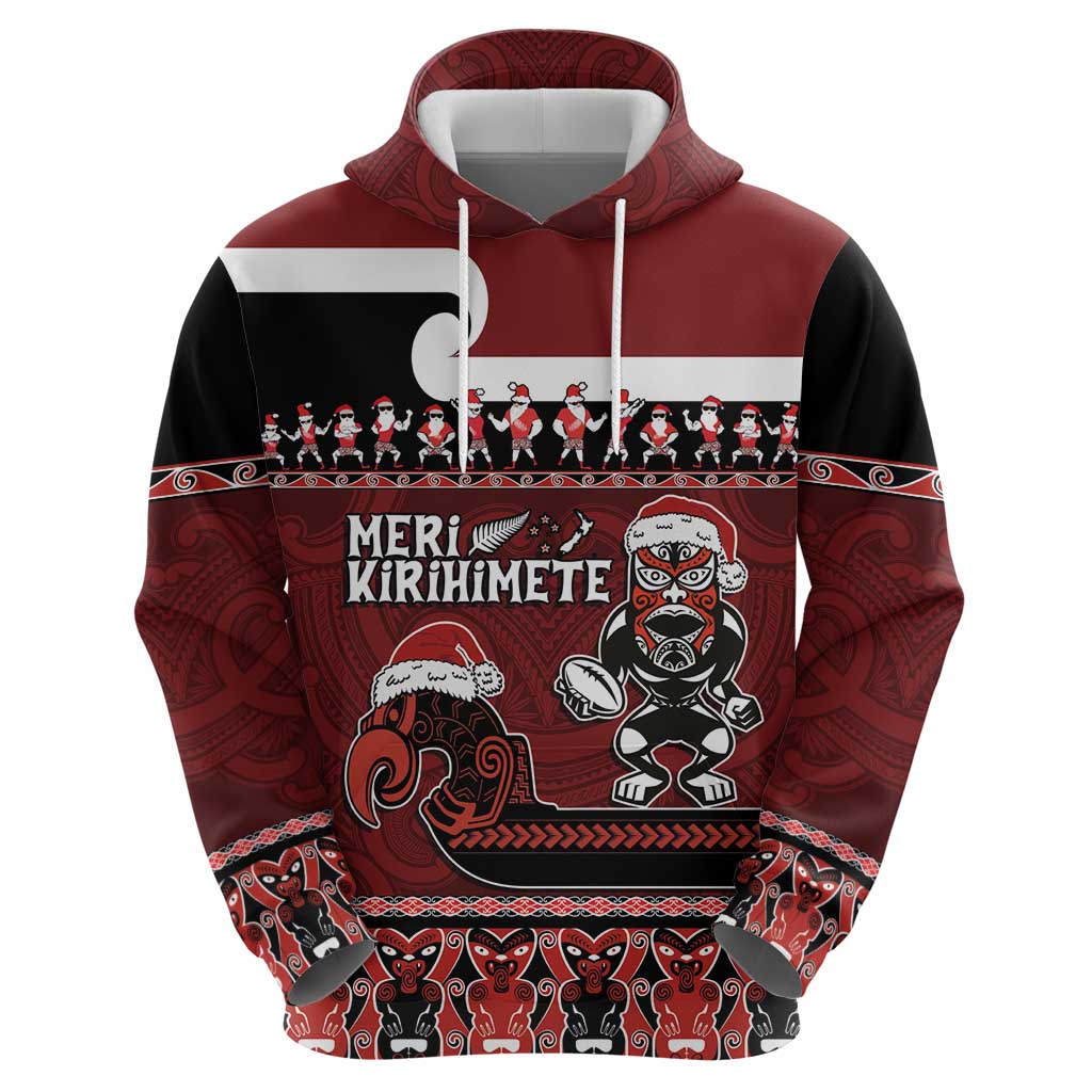New Zealand Christmas Zip Hoodie Meri Kirihimete Aotearoa Warrior on Waka with Maori Art Tattoo LT03 - Polynesian Pride