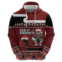 New Zealand Christmas Zip Hoodie Meri Kirihimete Aotearoa Warrior on Waka with Maori Art Tattoo LT03 - Polynesian Pride