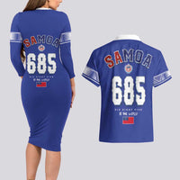 Toa Samoa Rugby Couples Matching Long Sleeve Bodycon Dress and Hawaiian Shirt Six Eight Five to The World LT03 - Polynesian Pride
