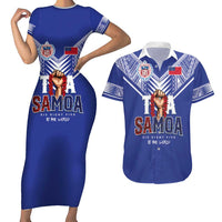 Toa Samoa Rugby Couples Matching Short Sleeve Bodycon Dress and Hawaiian Shirt Six Eight Five to The World LT03 Blue - Polynesian Pride