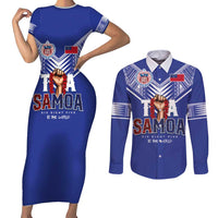 Toa Samoa Rugby Couples Matching Short Sleeve Bodycon Dress and Long Sleeve Button Shirt Six Eight Five to The World LT03 Blue - Polynesian Pride