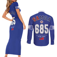 Toa Samoa Rugby Couples Matching Short Sleeve Bodycon Dress and Long Sleeve Button Shirt Six Eight Five to The World LT03 - Polynesian Pride