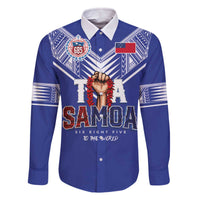 Toa Samoa Rugby Family Matching Off The Shoulder Long Sleeve Dress and Hawaiian Shirt Six Eight Five to The World LT03 Dad's Shirt - Long Sleeve Blue - Polynesian Pride
