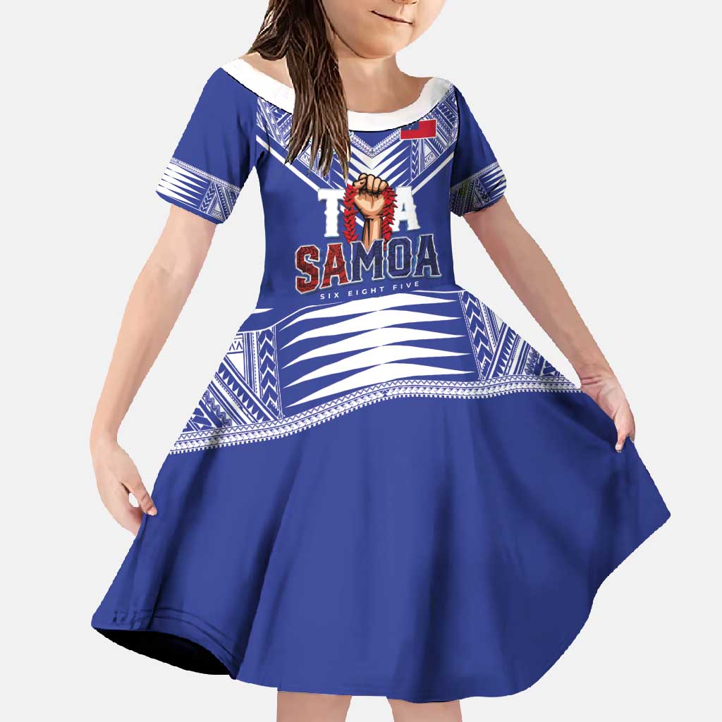 Toa Samoa Rugby Family Matching Off Shoulder Maxi Dress and Hawaiian Shirt Six Eight Five to The World LT03 Daughter's Dress Blue - Polynesian Pride