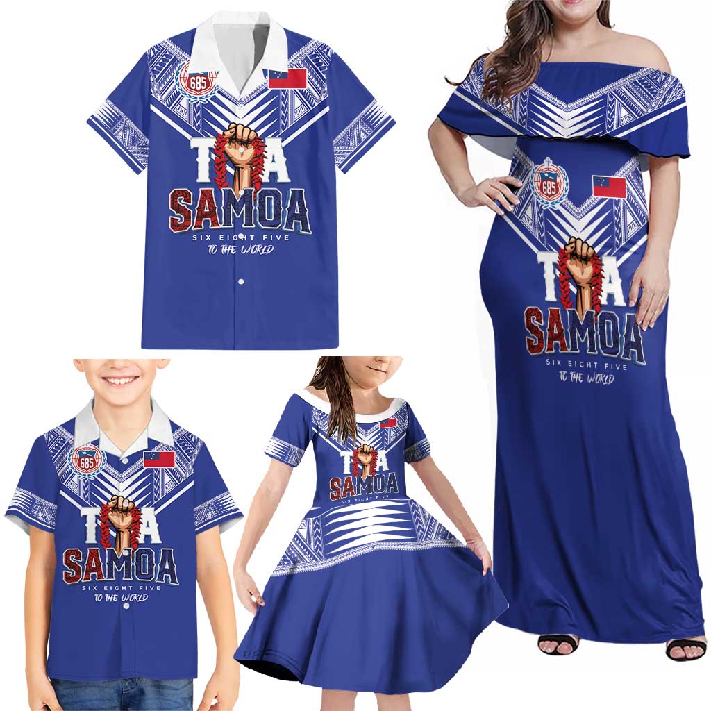 Toa Samoa Rugby Family Matching Off Shoulder Maxi Dress and Hawaiian Shirt Six Eight Five to The World LT03 - Polynesian Pride