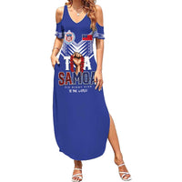 Toa Samoa Rugby Family Matching Summer Maxi Dress and Hawaiian Shirt Six Eight Five to The World LT03 Mom's Dress Blue - Polynesian Pride