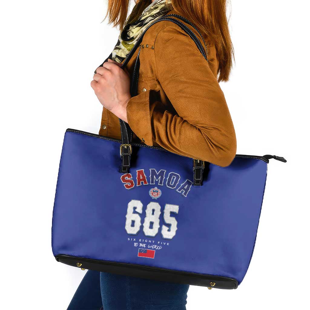 Toa Samoa Rugby Leather Tote Bag Six Eight Five to The World LT03 Blue - Polynesian Pride