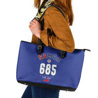 Toa Samoa Rugby Leather Tote Bag Six Eight Five to The World LT03 Blue - Polynesian Pride