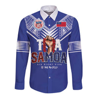 Toa Samoa Rugby Long Sleeve Button Shirt Six Eight Five to The World LT03 Unisex Blue - Polynesian Pride