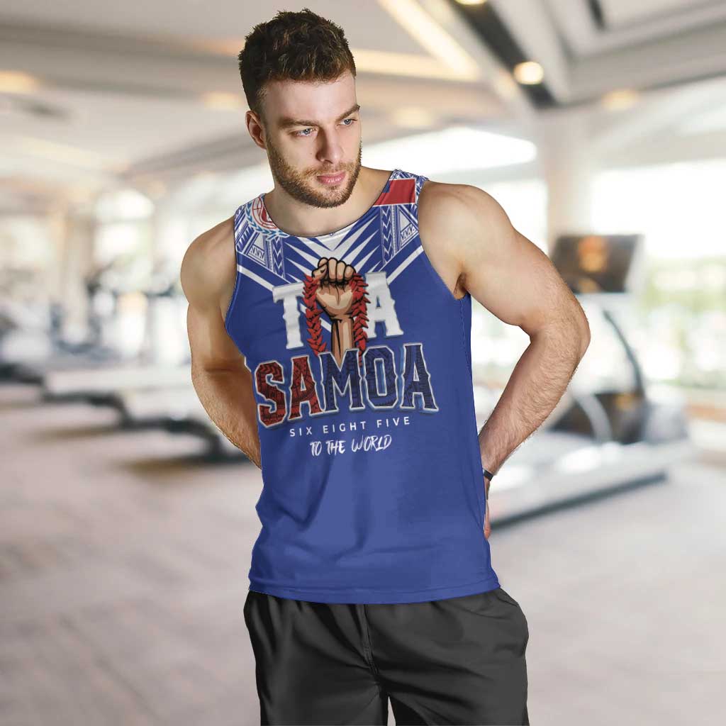 Toa Samoa Rugby Men Tank Top Six Eight Five to The World LT03 Blue - Polynesian Pride