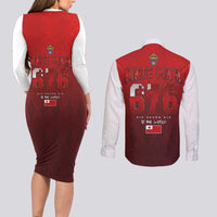 Mate Ma'a Tonga Rugby Couples Matching Long Sleeve Bodycon Dress and Long Sleeve Button Shirt Six Seven Six to The World LT03 - Polynesian Pride