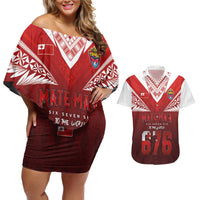 Mate Ma'a Tonga Rugby Couples Matching Off Shoulder Short Dress and Hawaiian Shirt Six Seven Six to The World LT03 Red - Polynesian Pride
