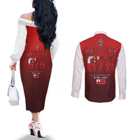 Mate Ma'a Tonga Rugby Couples Matching Off The Shoulder Long Sleeve Dress and Long Sleeve Button Shirt Six Seven Six to The World LT03 - Polynesian Pride