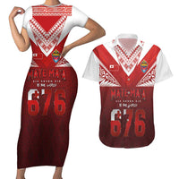 Mate Ma'a Tonga Rugby Couples Matching Short Sleeve Bodycon Dress and Hawaiian Shirt Six Seven Six to The World LT03 Red - Polynesian Pride